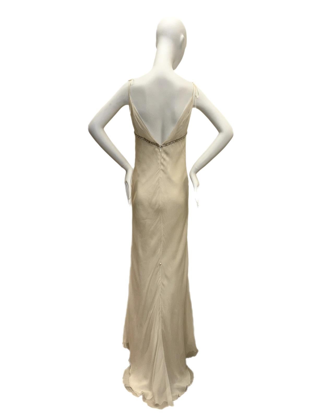MONIQUE LHUILLIER Vintage 90's 00's robe de soirée maxi en soie embellie Pour femmes en vente