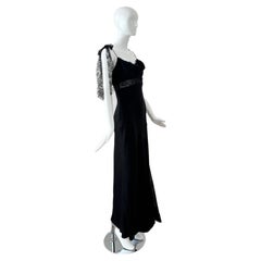 MONIQUE LHUILLIER Vintage Black Silk Lace Evening Gown Maxi Dress