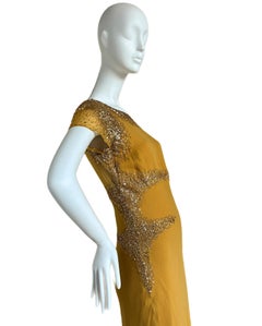 MONIQUE LHUILLIER Vintage Silk Embellished Evening Gown Maxi Dress