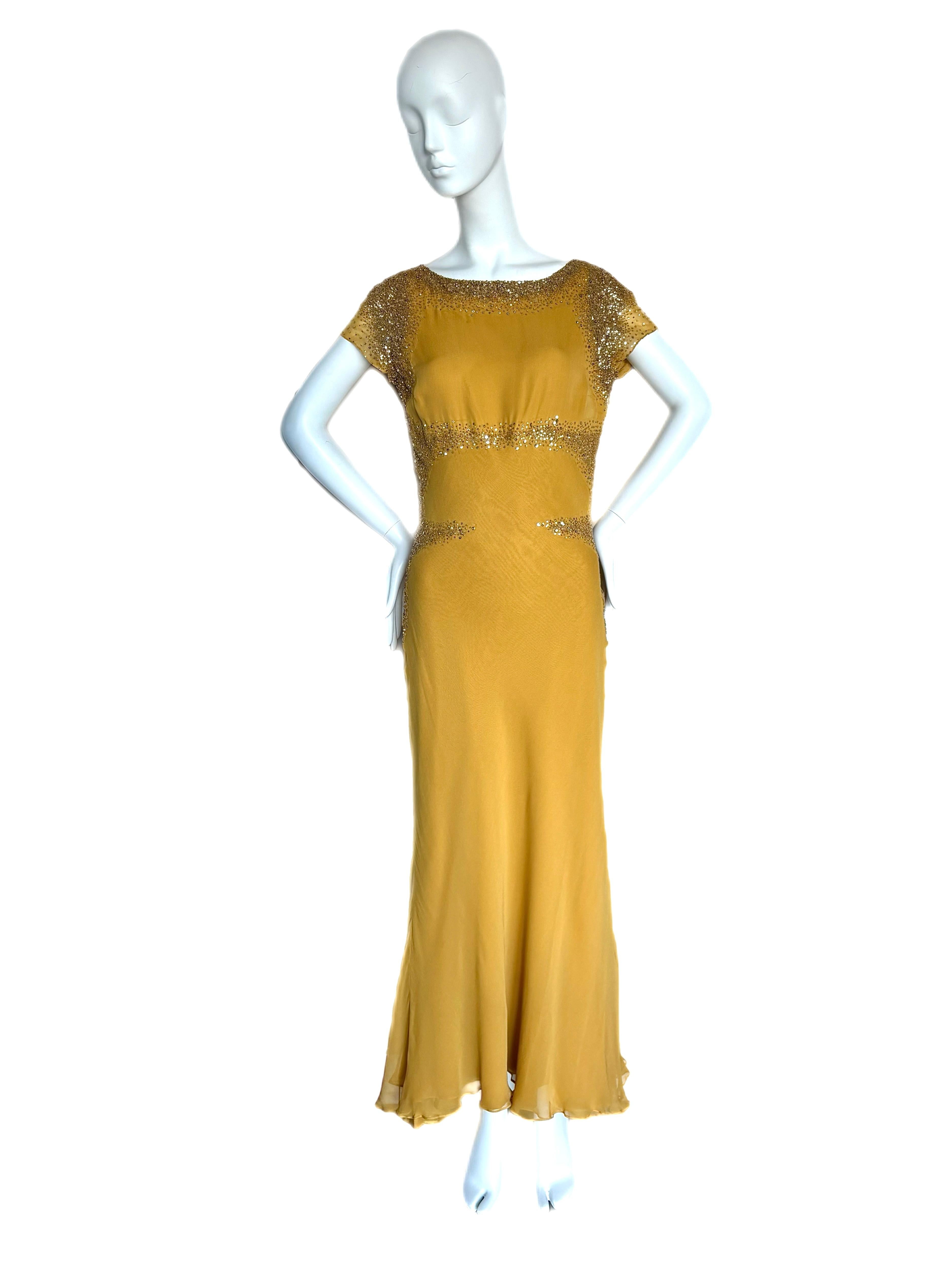 MONIQUE LHUILLIER Vintage Silk Embellished Evening Gown Maxi Dress For Sale 1