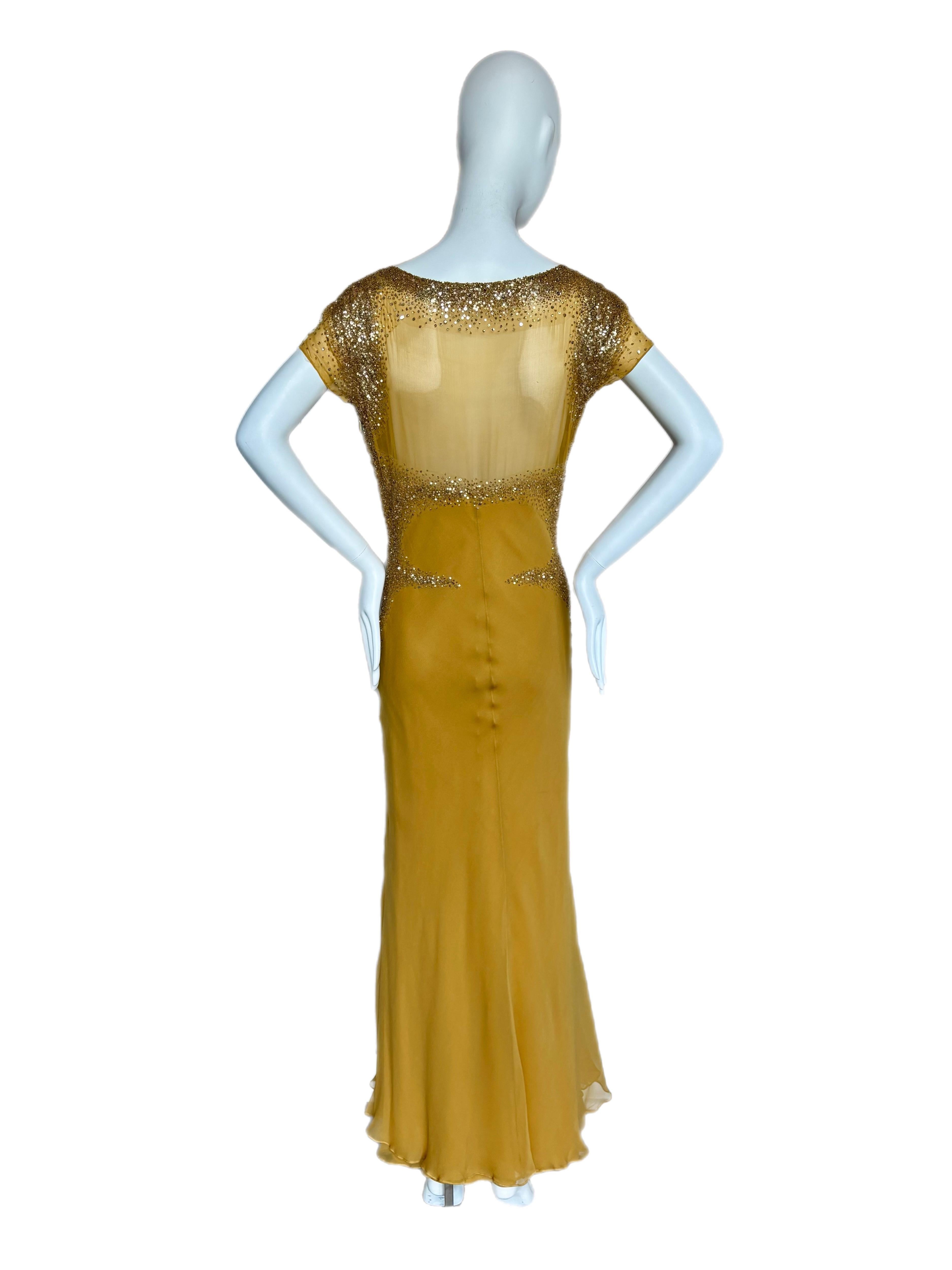 MONIQUE LHUILLIER Vintage Silk Embellished Evening Gown Maxi Dress For Sale 2