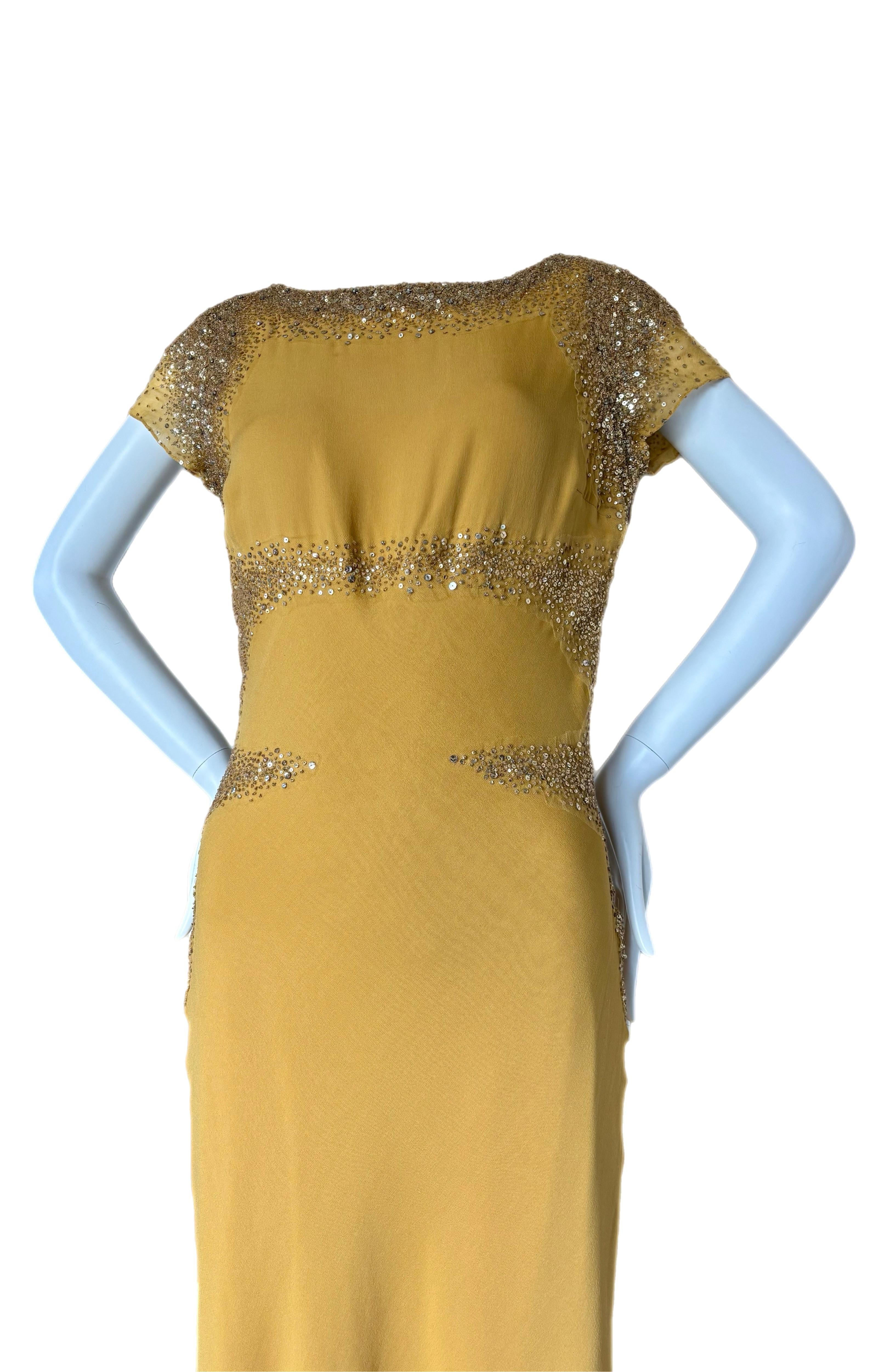 MONIQUE LHUILLIER Vintage Silk Embellished Evening Gown Maxi Dress For Sale 3