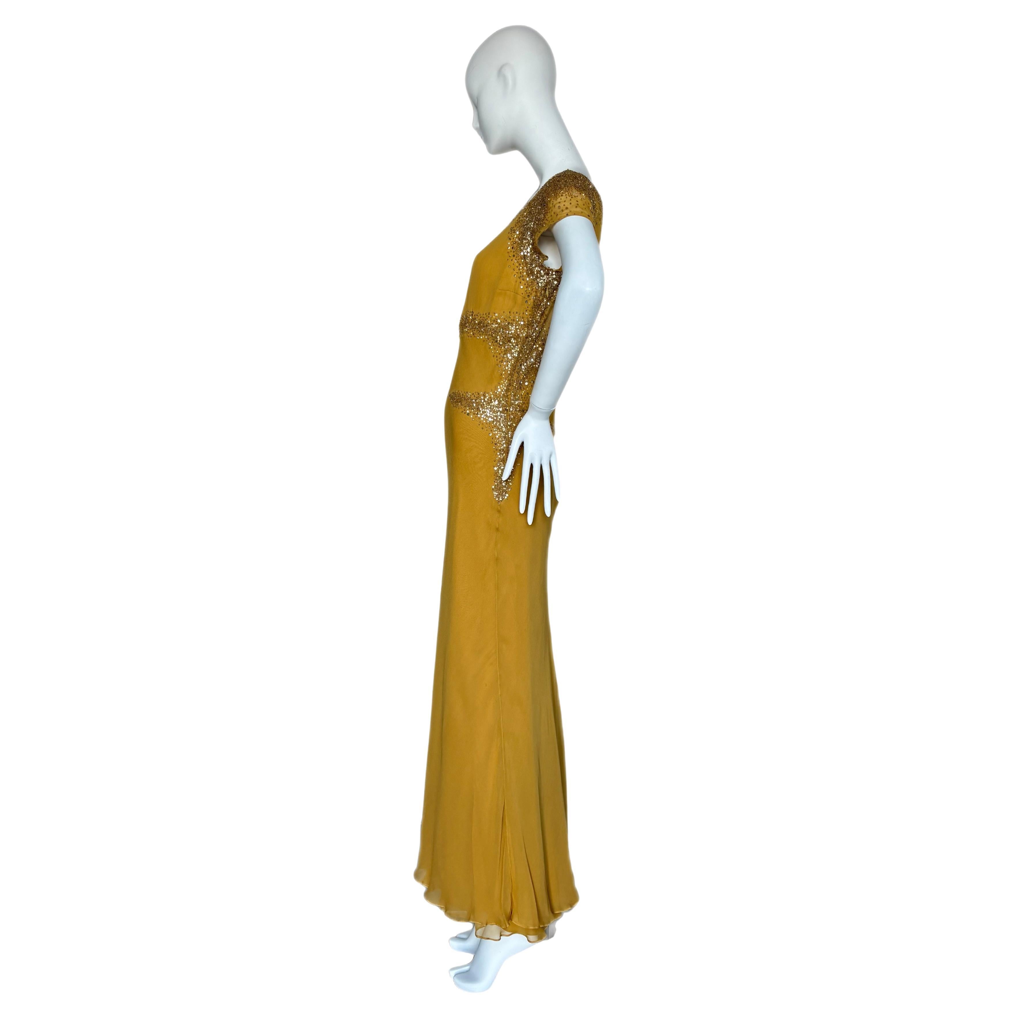 MONIQUE LHUILLIER Vintage Silk Embellished Evening Gown Maxi Dress For Sale