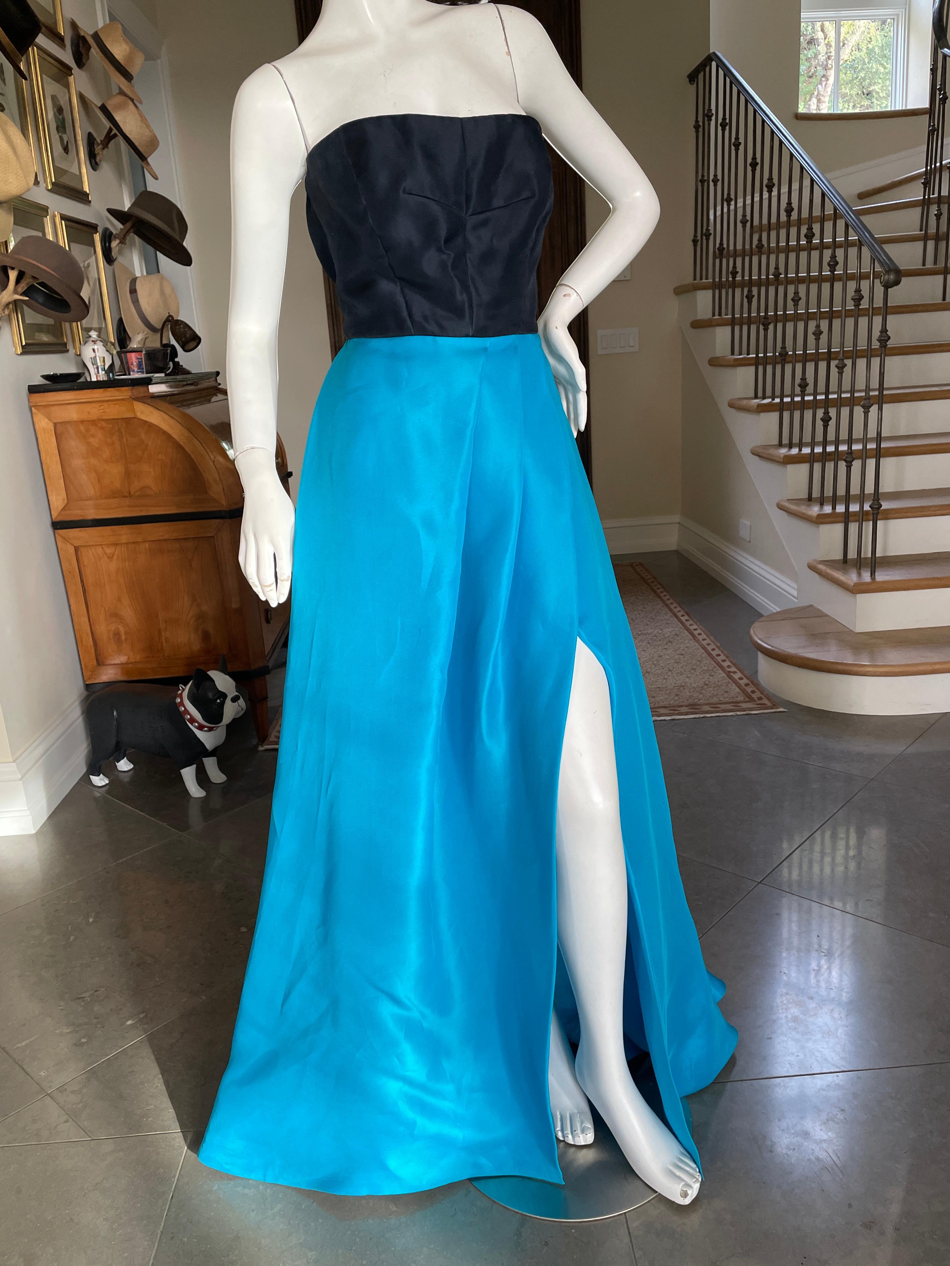 Blue Monique Lhuillier Vintage Strapless Silk Evening Dress For Sale