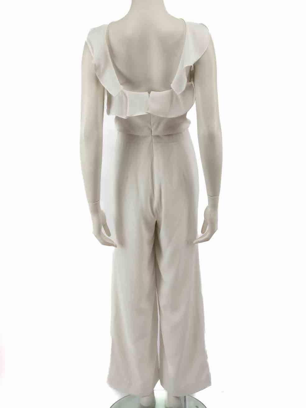 Monique Lhuillier White Ruffle Strap Jumpsuit Size XS In Good Condition For Sale In London, GB
