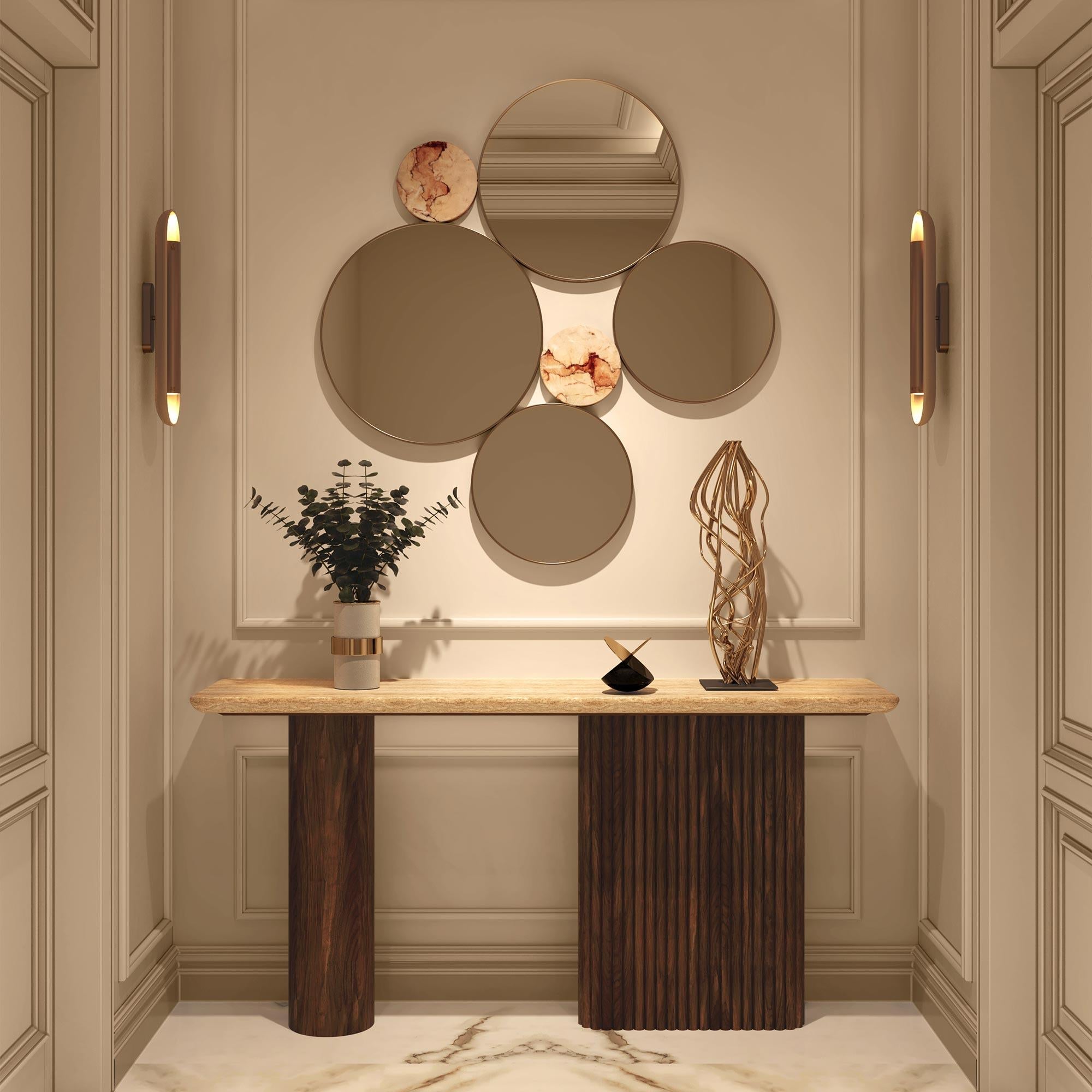Portugais Monique Mirror by Nolita Harbour with Brass & Agean Rose Marble en vente