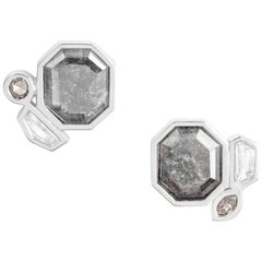 Monique Péan 2.39ct Grey Diamond Slice and Diamond Sculpture Earrings, Platinum