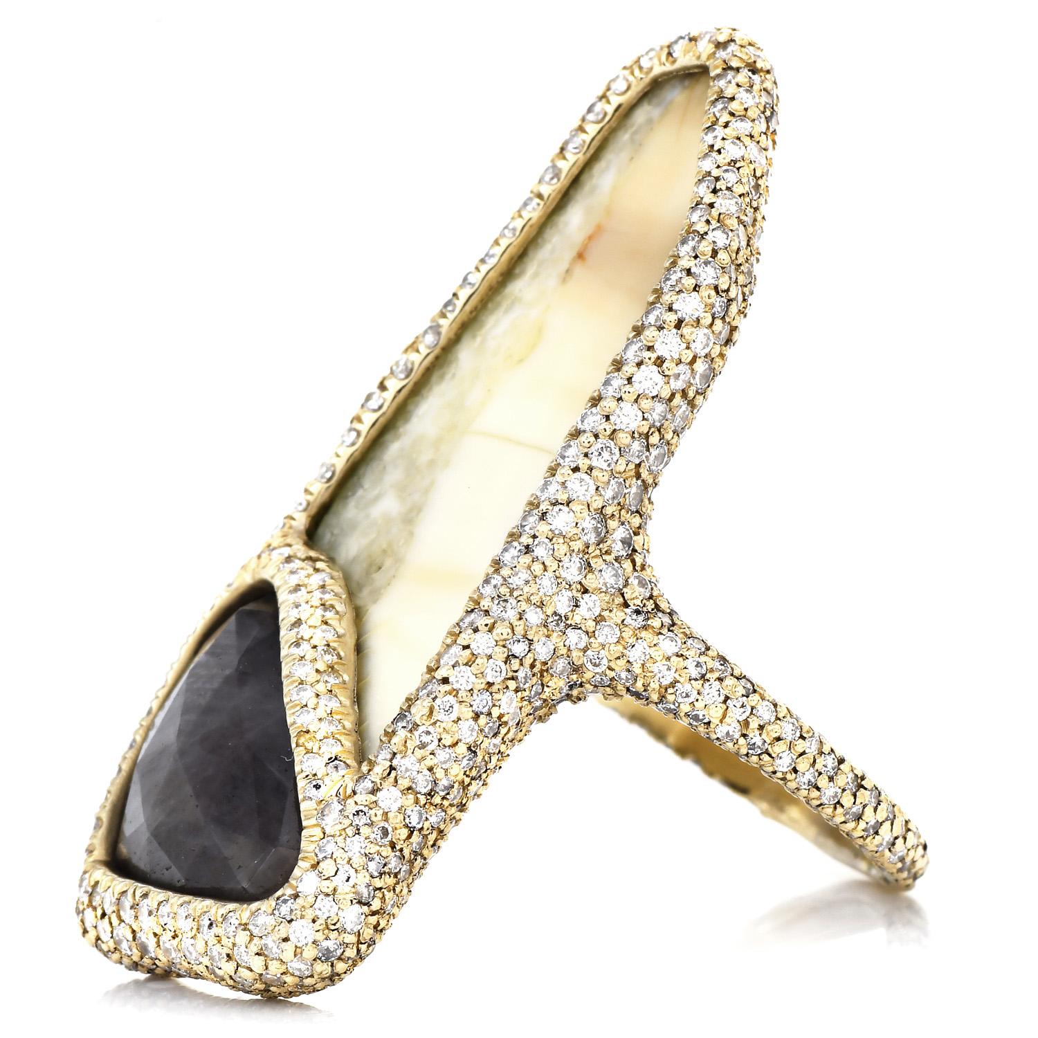 Modern Monique Péan Black Rose Cut Diamond Fossilized Walrus Ivory Gold Ring