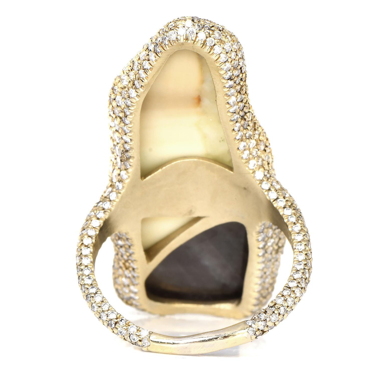 Women's Monique Péan Black Rose Cut Diamond Fossilized Walrus Ivory Gold Ring