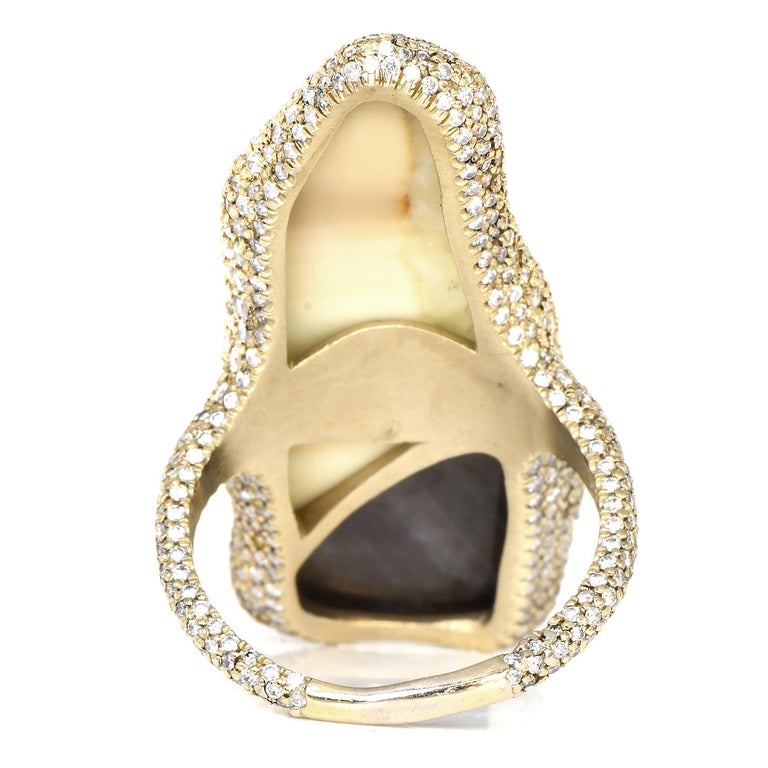 Women's Monique Péan Black Rose Cut Diamond Fossilized Walrus Ivory Gold Ring For Sale