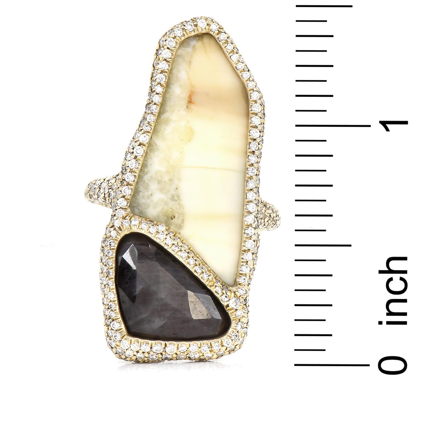 Monique Péan Black Rose Cut Diamond Fossilized Walrus Ivory Gold Ring 2