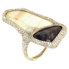 Monique Pan Bague en or ivoire avec diamants fossilisés et taille rose