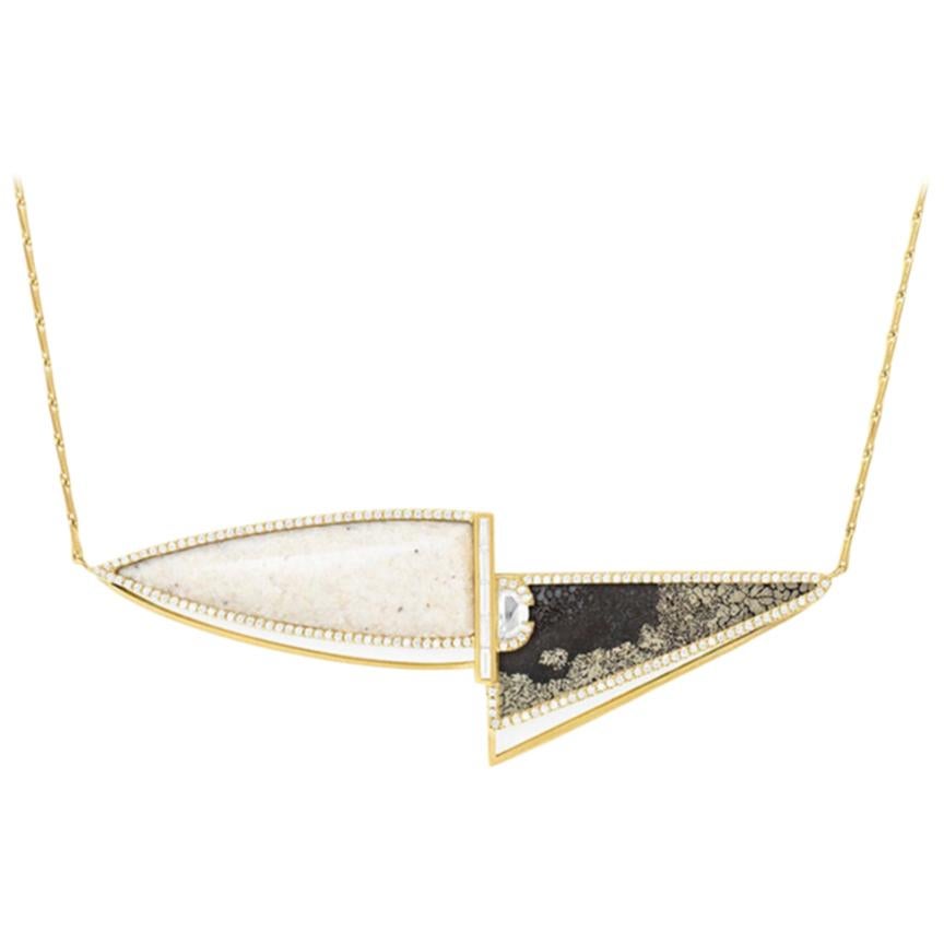 Monique Péan Pyritized and Cream Dinosaur Bone and Diamond Necklace, 18