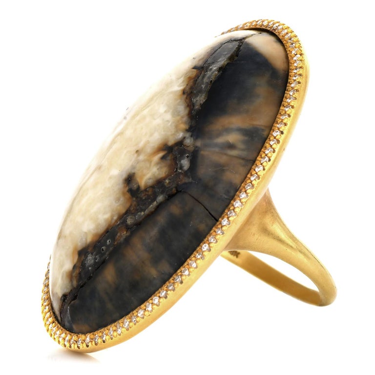 Modern Monique Péan Diamond Fossilized Dinosaur Bone 18K Gold Cocktail Ring For Sale