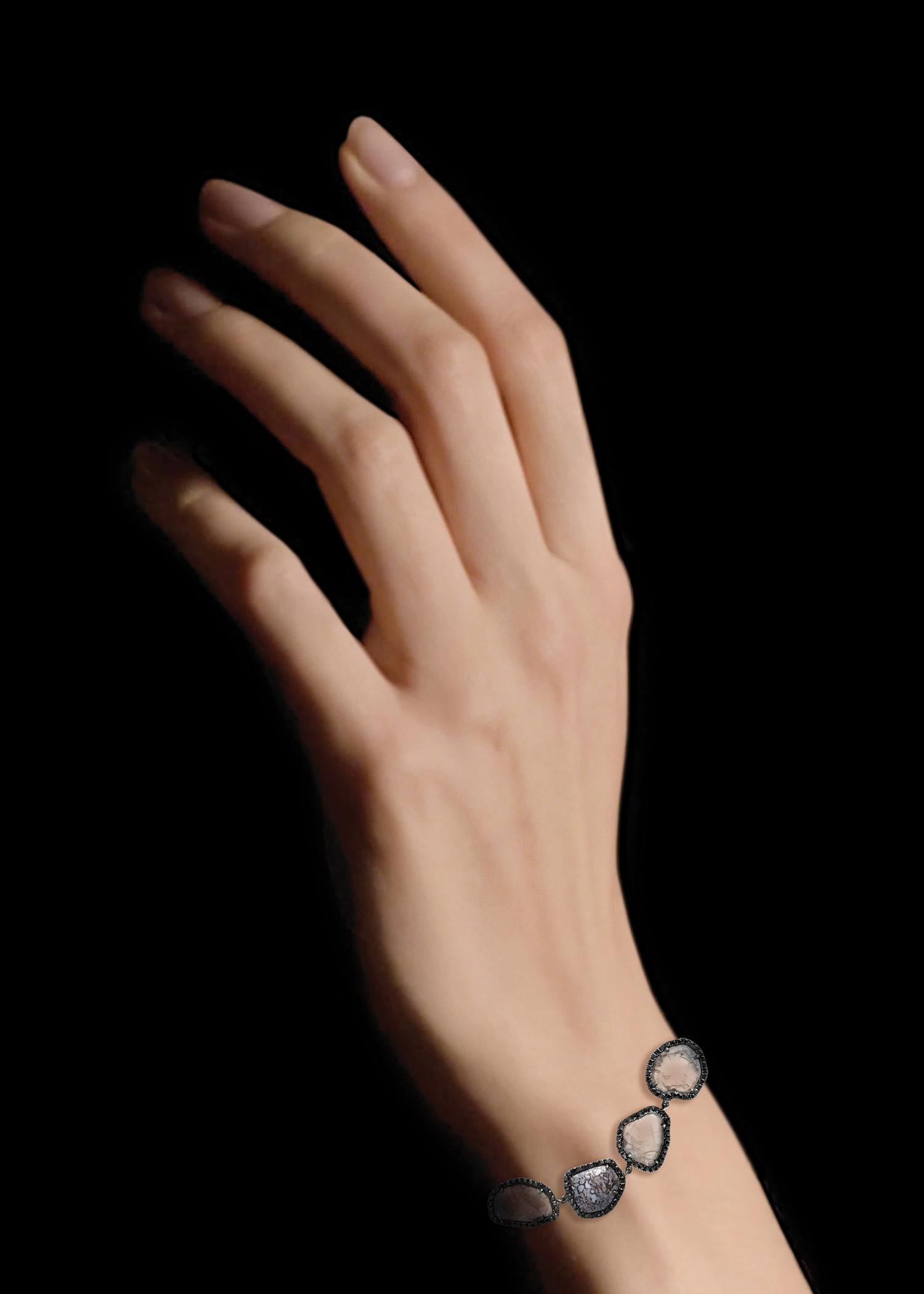 Monique Péan Diamond Slice, Blue Dinosaur Bone and Black Diamond Bracelet In New Condition For Sale In New York, NY