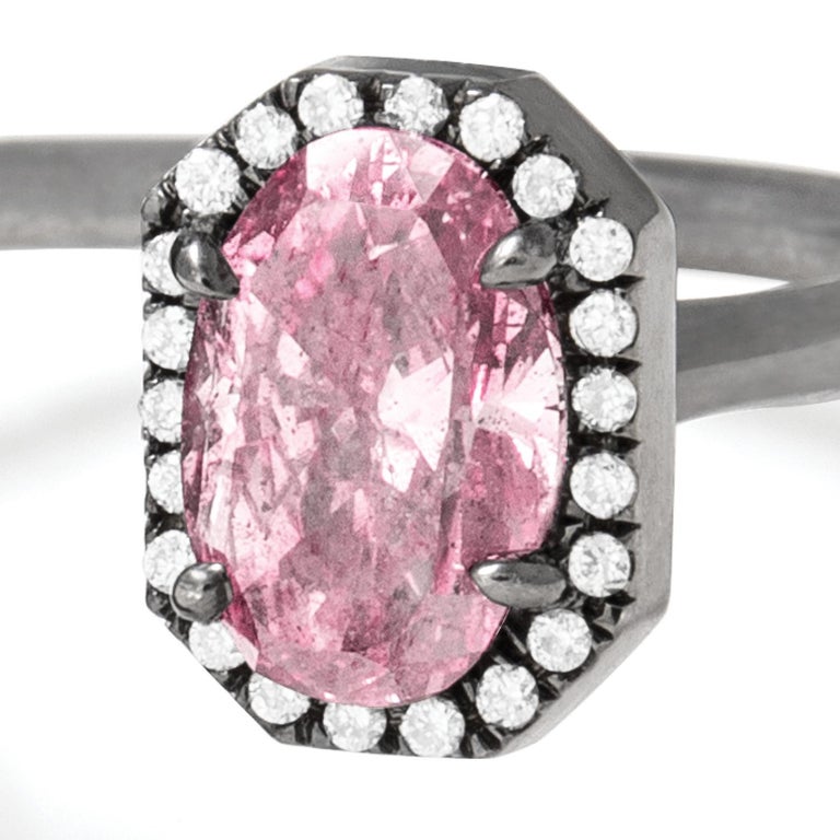 Oval Cut Monique Péan Fancy Vivid Purple-Pink Diamond and Fossilized Dinosaur Bone Ring For Sale