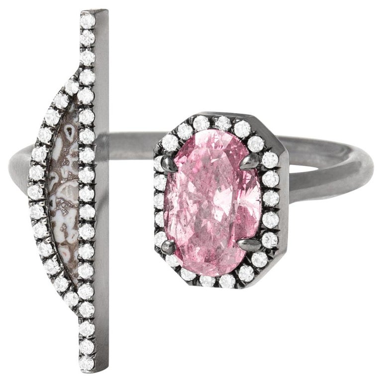 Monique Péan Fancy Vivid Purple-Pink Diamond and Fossilized Dinosaur Bone Ring For Sale