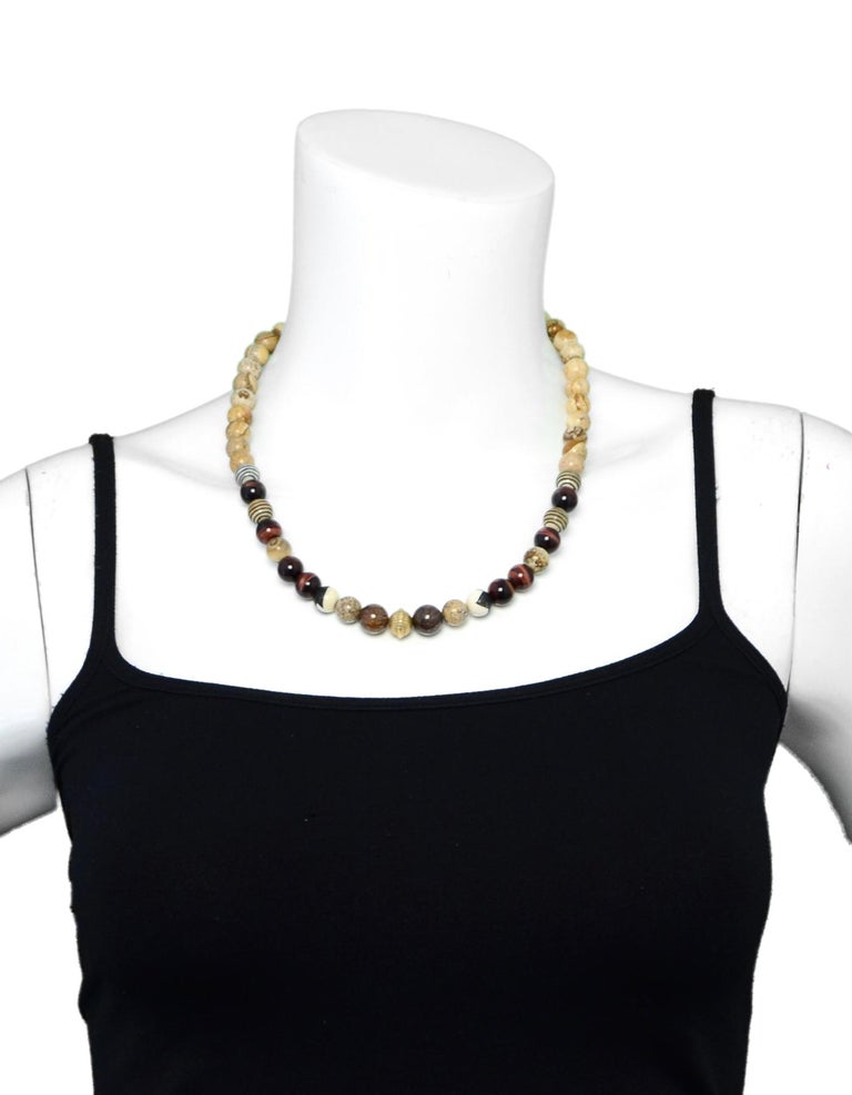 Monique Pean Fossilized Bone Beaded Necklace w/ 18K Gold Bead at ...