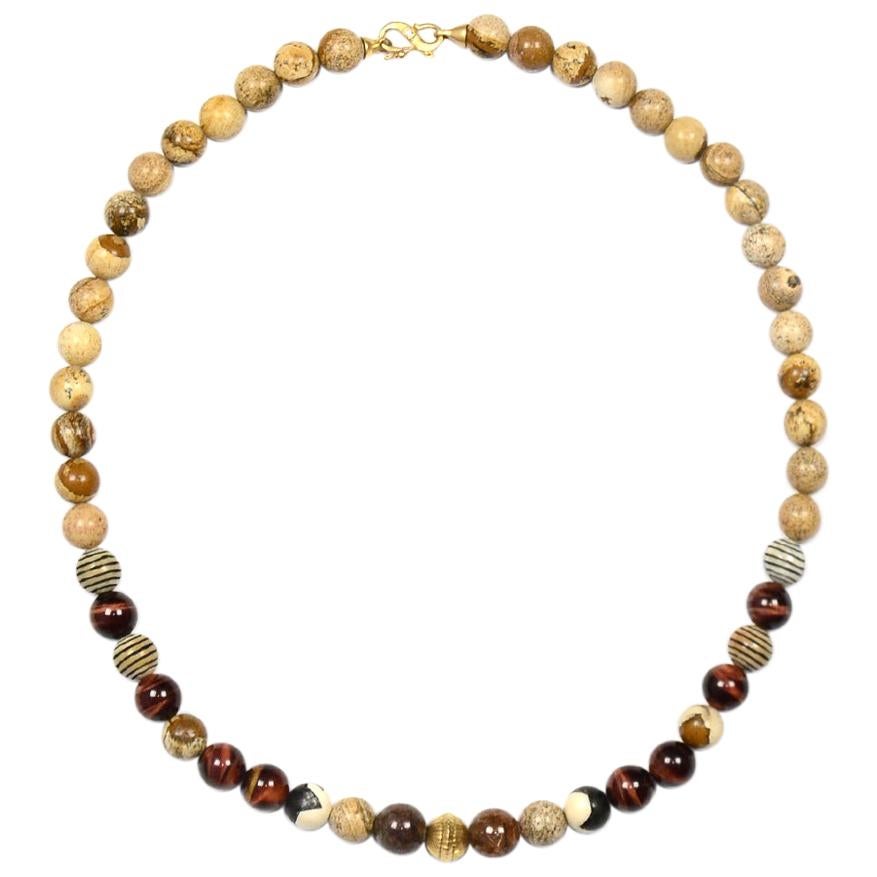 Monique Pean Fossilized Bone Beaded Necklace w/ 18K Gold Bead