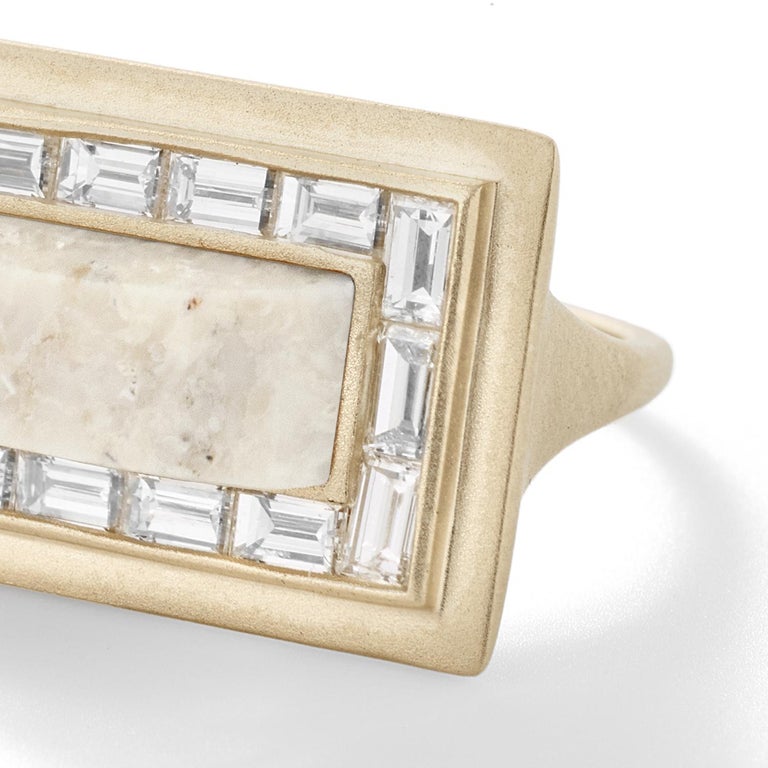 Baguette Cut Monique Péan Fossilized Dinosaur Bone and Baguette Diamond Ring For Sale