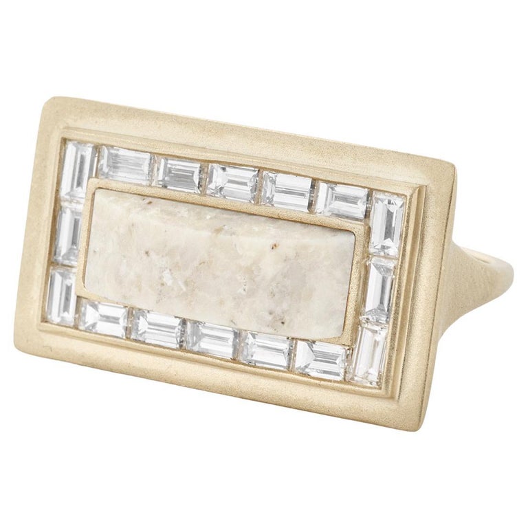 Monique Péan Fossilized Dinosaur Bone and Baguette Diamond Ring For Sale