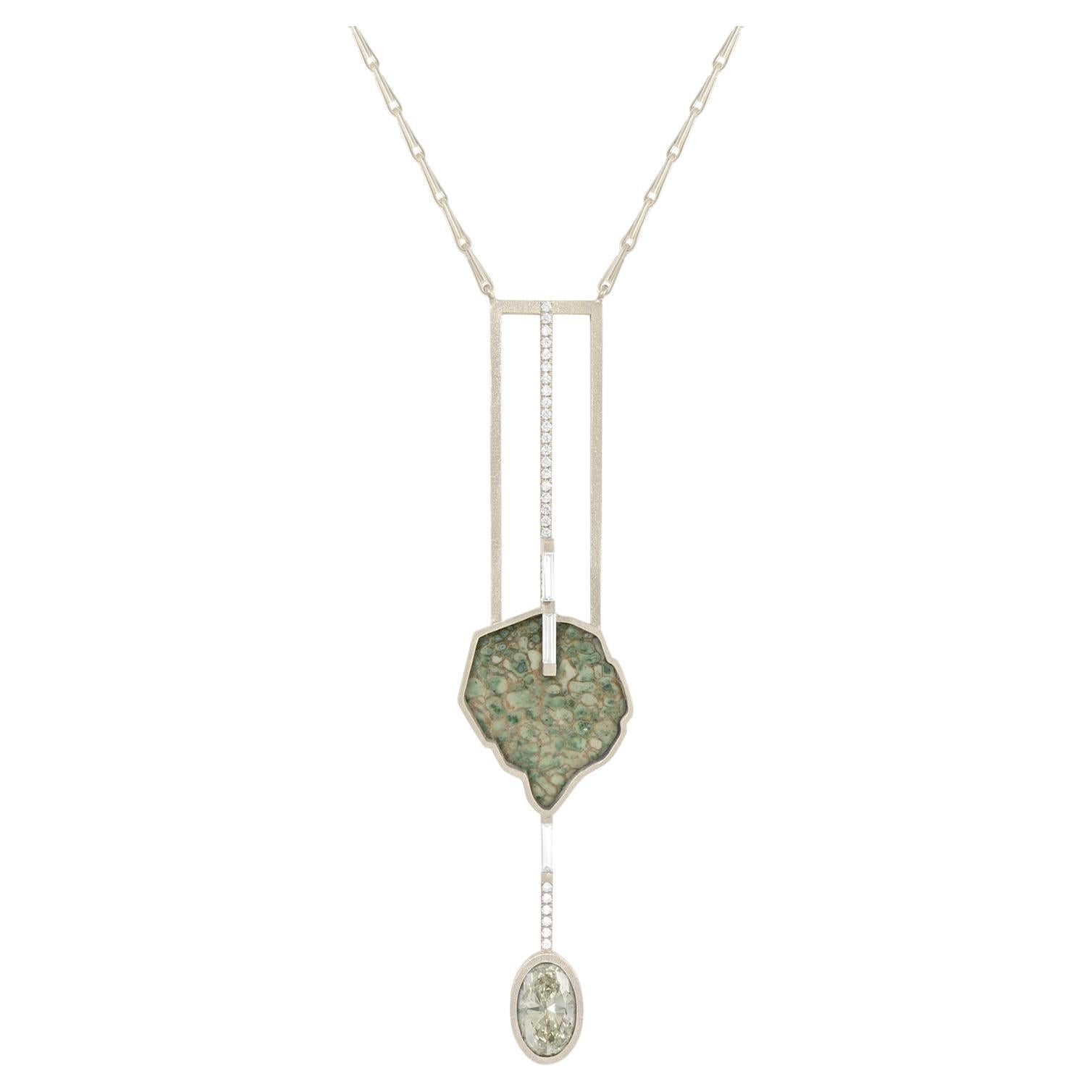 Monique Péan Fossilized Dinosaur Bone and Green Diamond Necklace For Sale