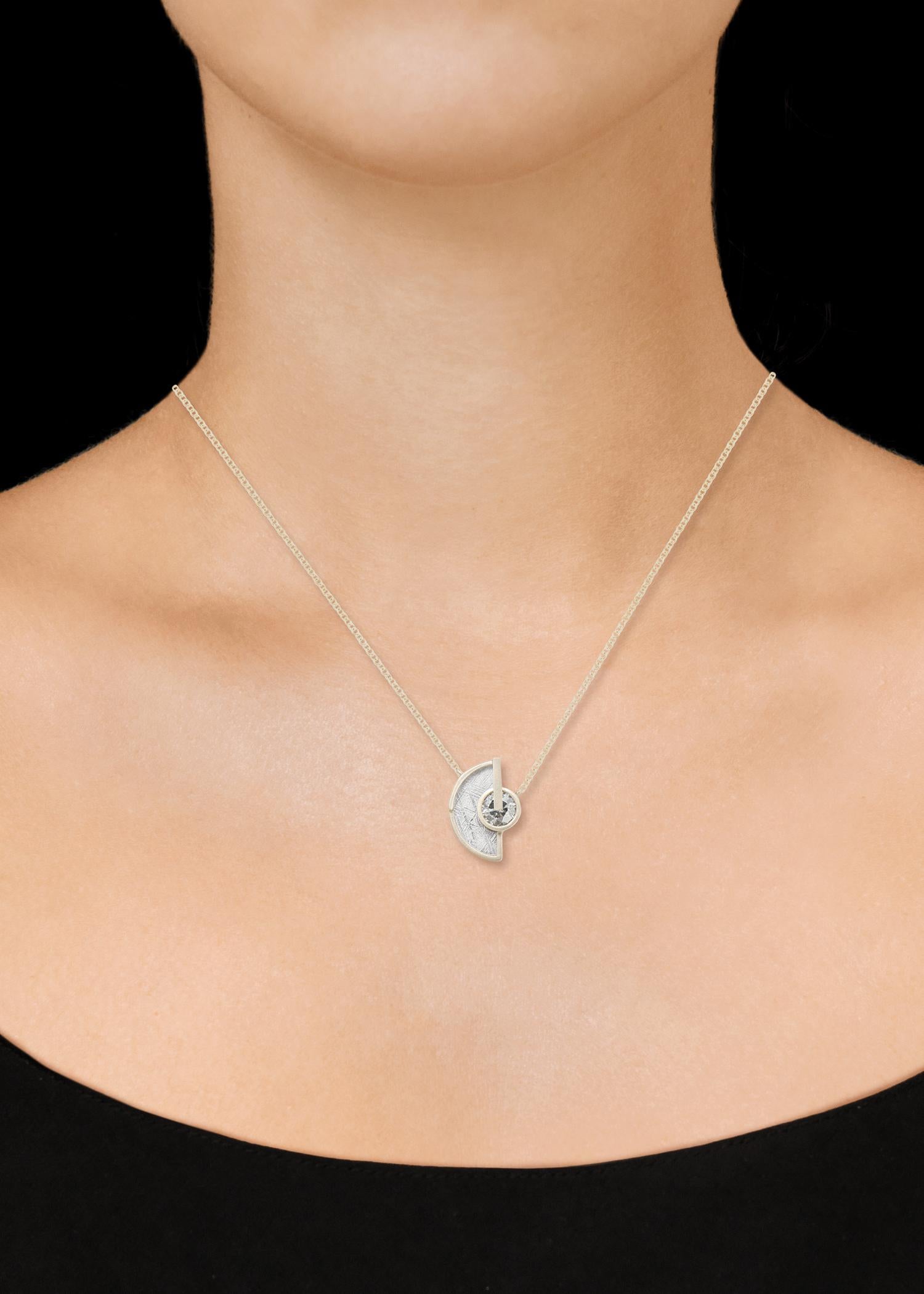 Monique Péan Meteorite and Grey Diamond Necklace, 18 Carat Recycled White Gold In New Condition In New York, NY