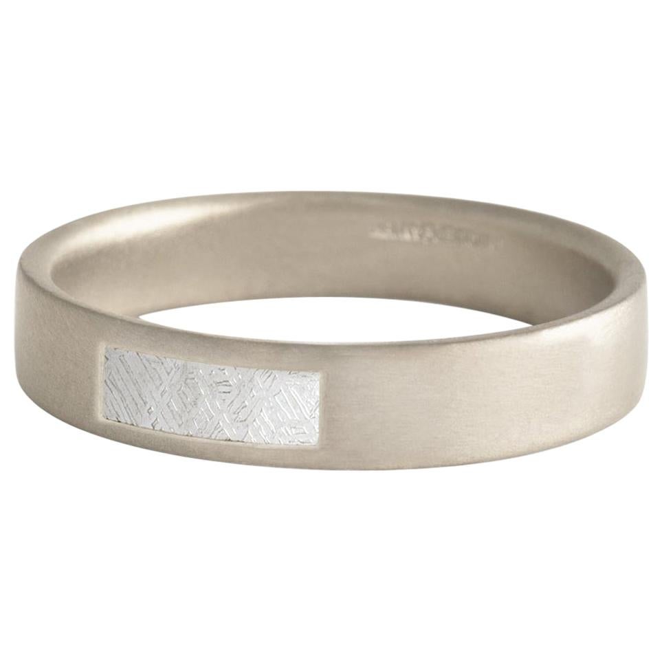 Monique Péan Meteorite Slice Inlay Band, 18 Carat Recycled White Gold For Sale