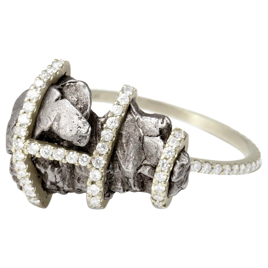 Monique Péan Meteorite Specimen and White Diamond Ring, 18 Carat White Gold