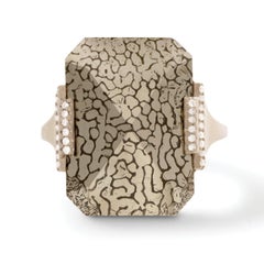 Monique Péan Pyritized Dinosaur Bone and White Diamond Ring, 18 Carat White Gold