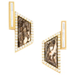 Monique Péan Umber Dinosaur Bone and White Diamond Earrings 18 Carat Yellow Gold