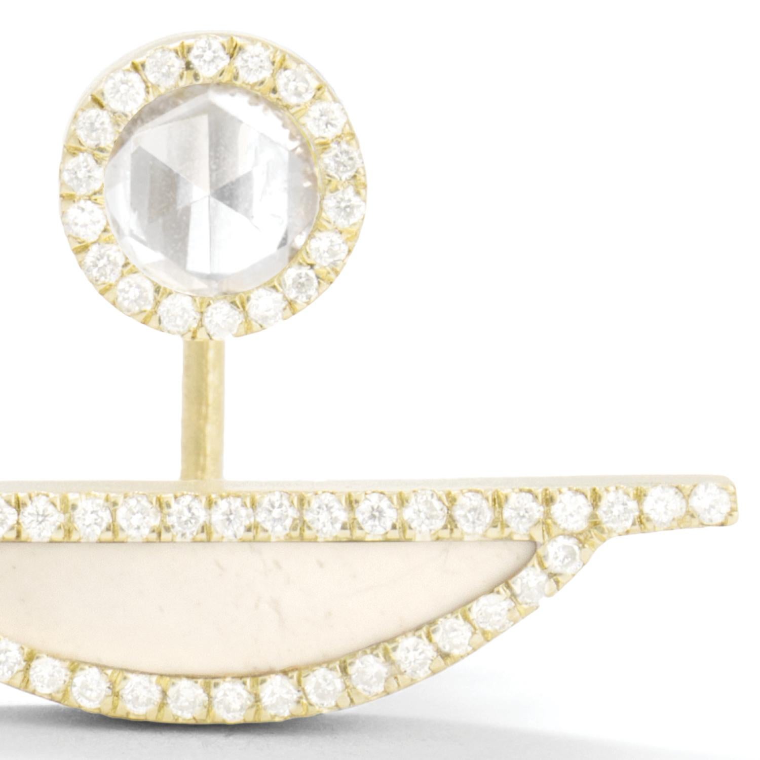 Monique Péan White Rose Cut Diamond and Ivory Jasper Front-Back Earrings In New Condition For Sale In New York, NY