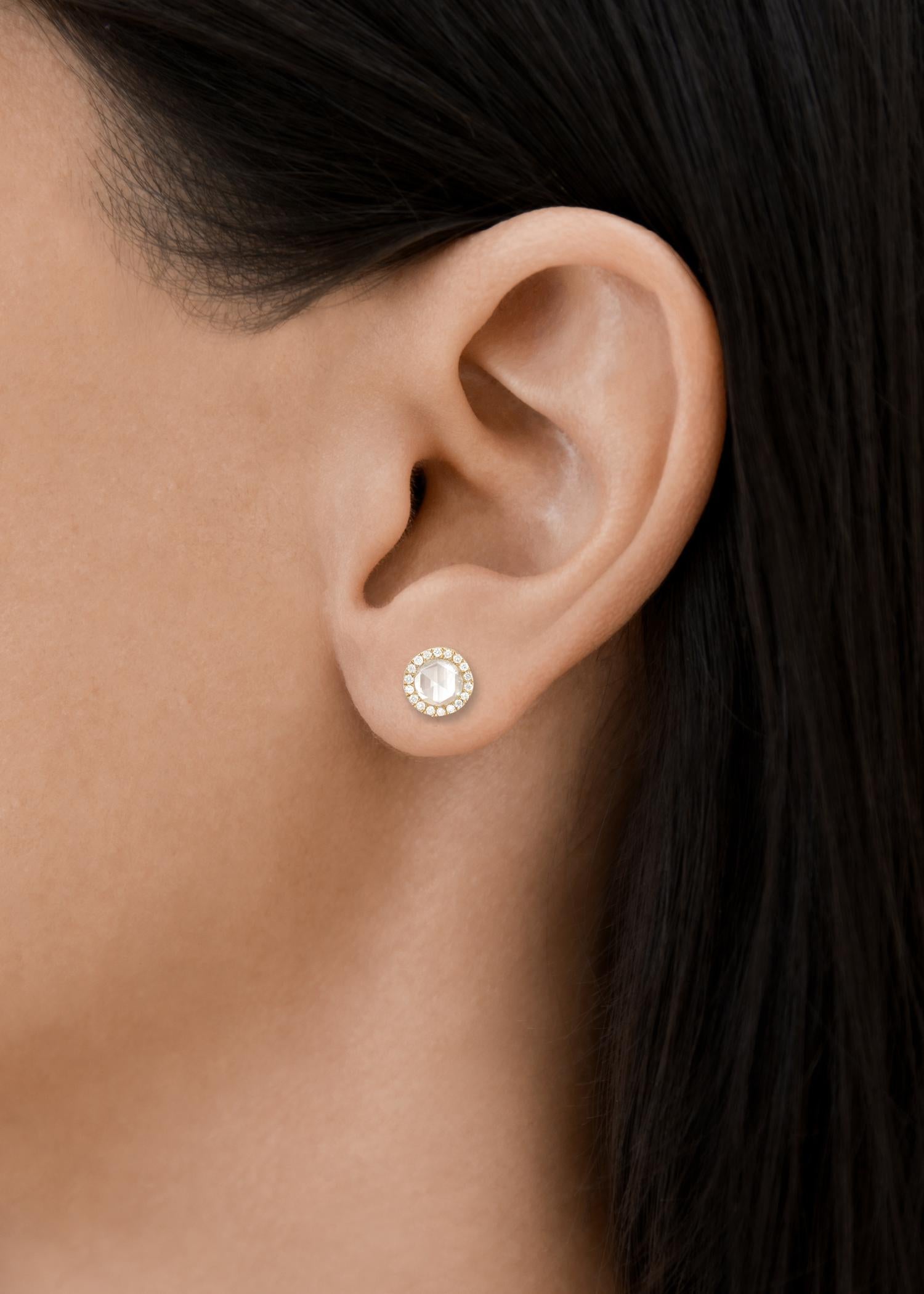 Monique Péan White Rose Cut Diamond and Ivory Jasper Front-Back Earrings For Sale 1