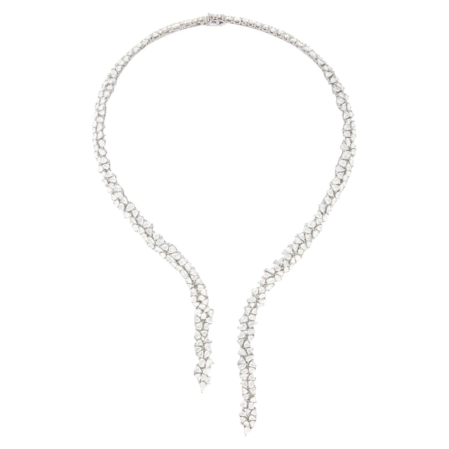 Monique Péan White Rose Cut Diamond Open Collar Necklace, 18 Carat White Gold For Sale