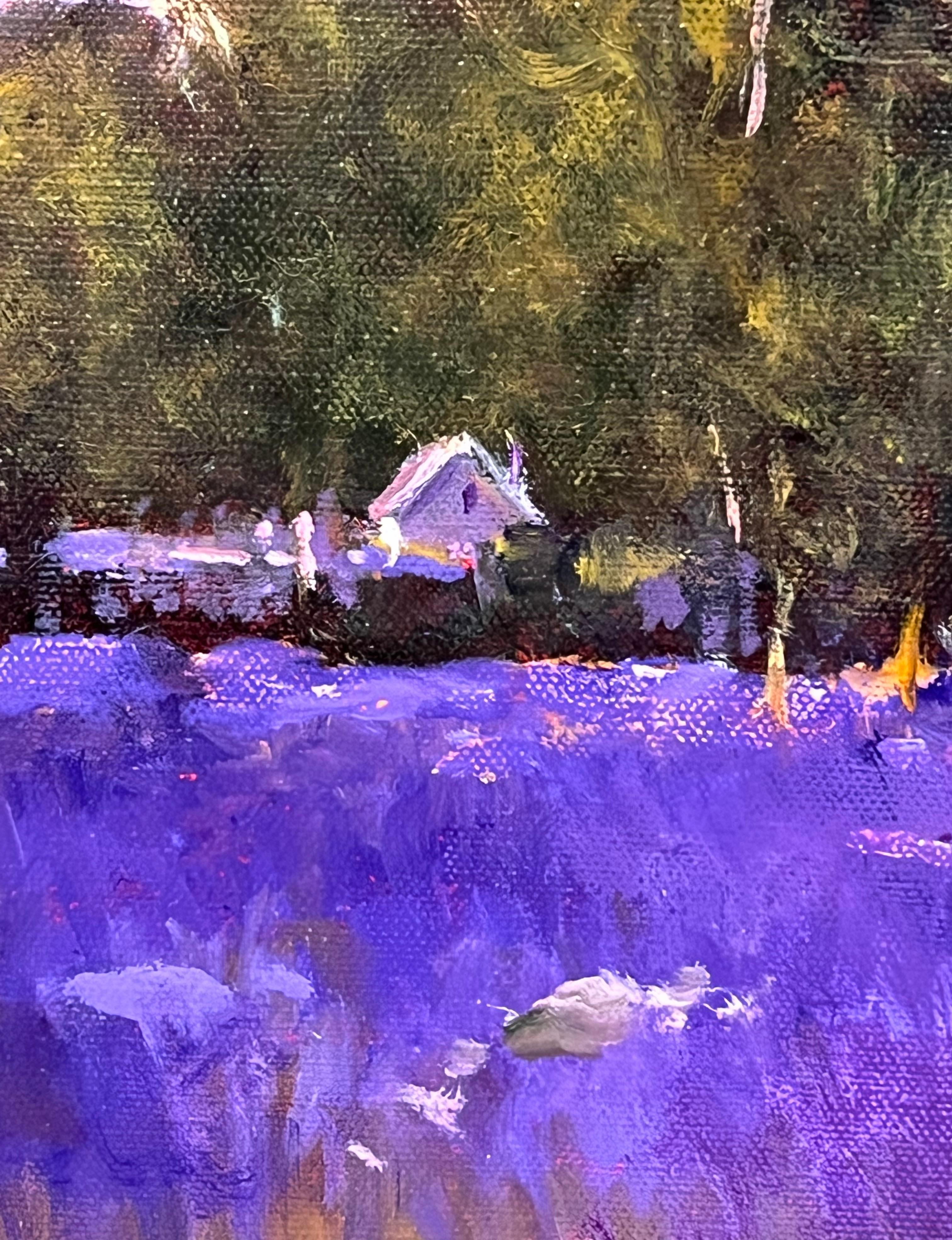 Monique Sakellarios, „Lavender Time“, 9x12 Figurative Landschaft, Ölgemälde im Angebot 4