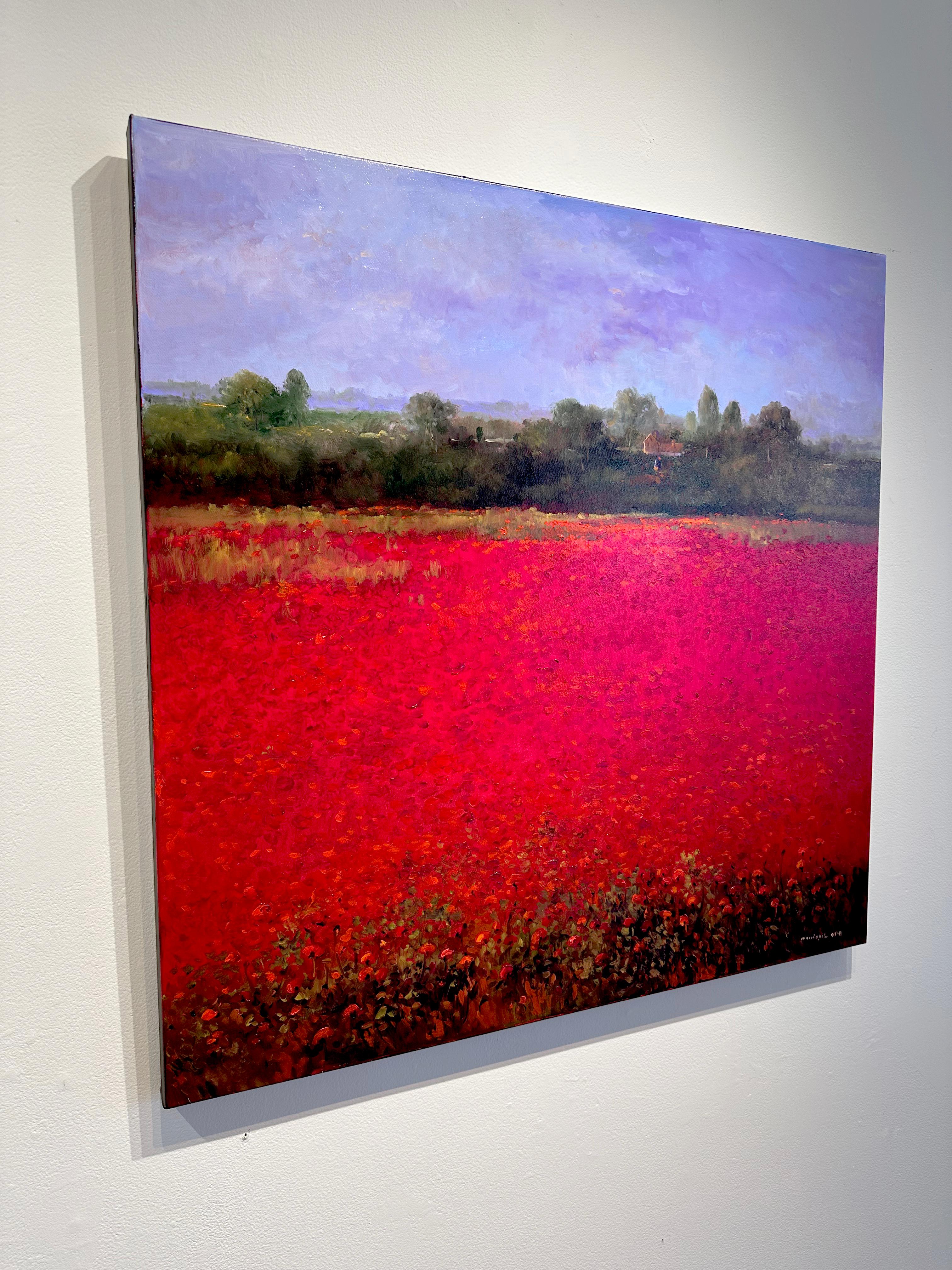 Sakellarios, « In the Mood for Poppies », peinture à l'huile de paysage à fleurs rouges - Painting de Monique Sakellarios