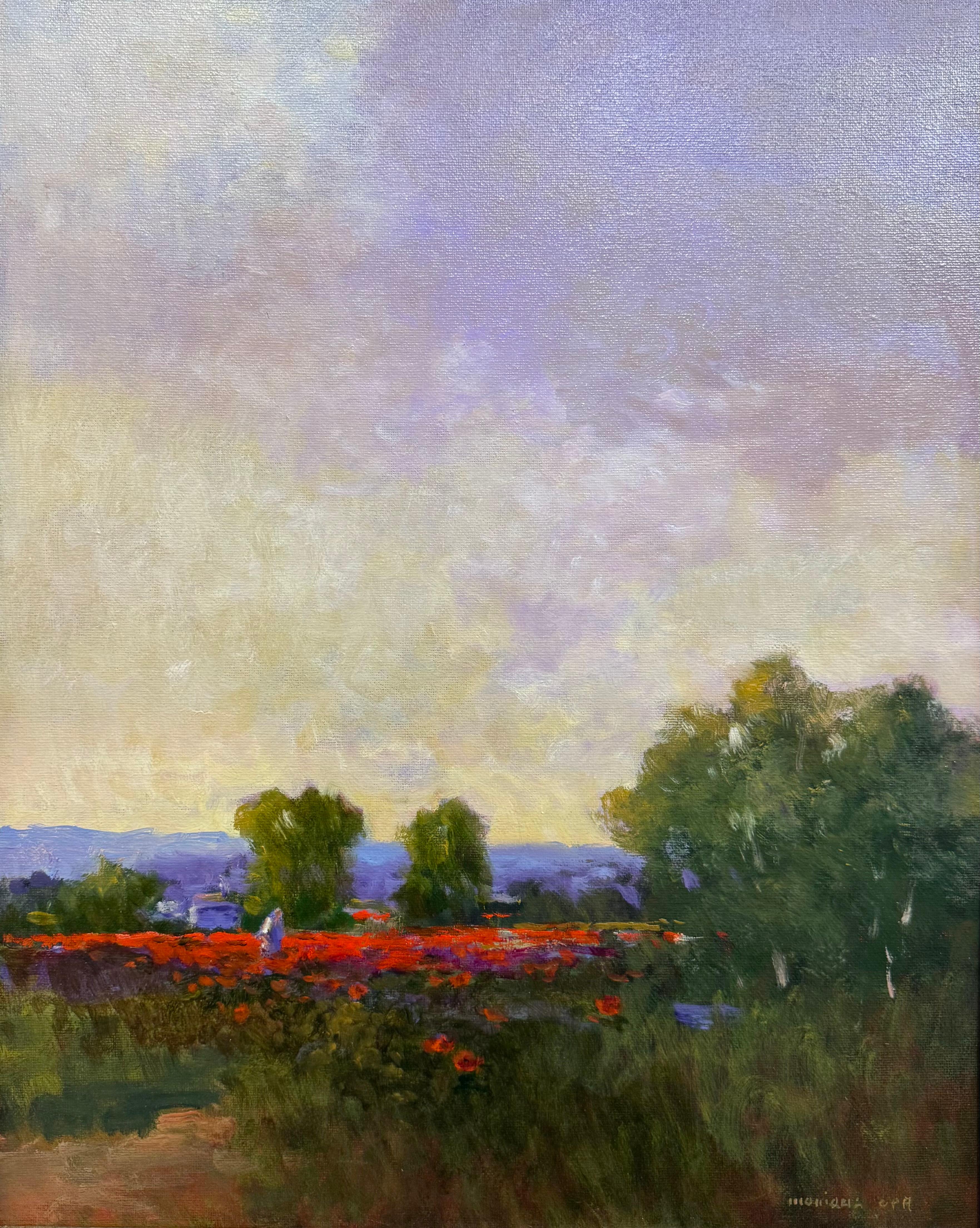 Sakellarios, "Poppies Beneath the Clouds", Flower Field Landscape Oil Painting