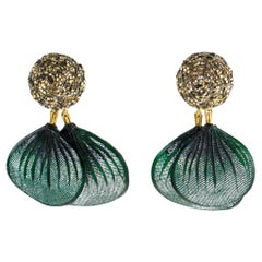Monique Vedie, Line Vautrin School Green Glitter Talosel Resin Clip Earrings