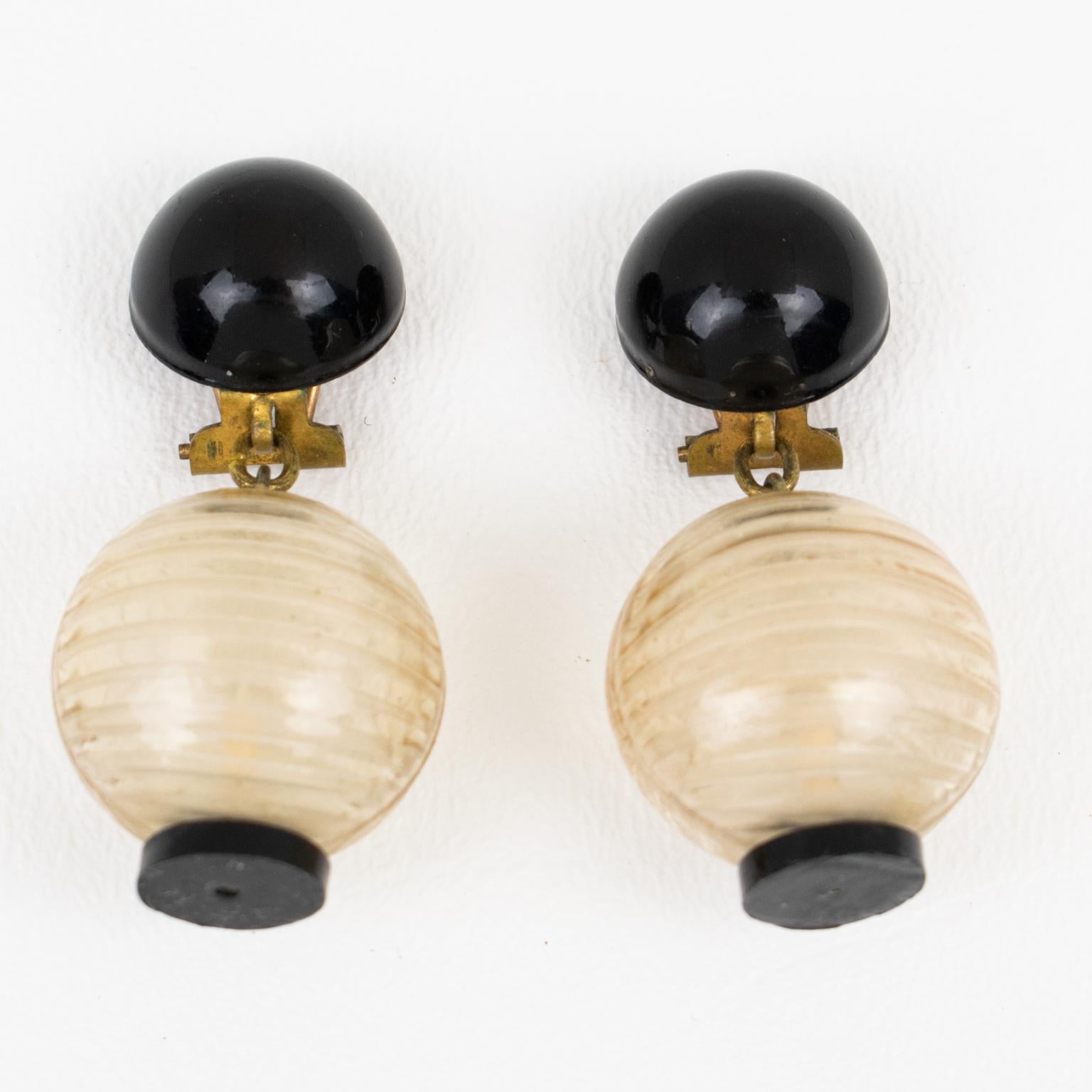 Monique Vedie, Line Vautrin School Boucles d'oreilles en résine Lanterne japonaise 2