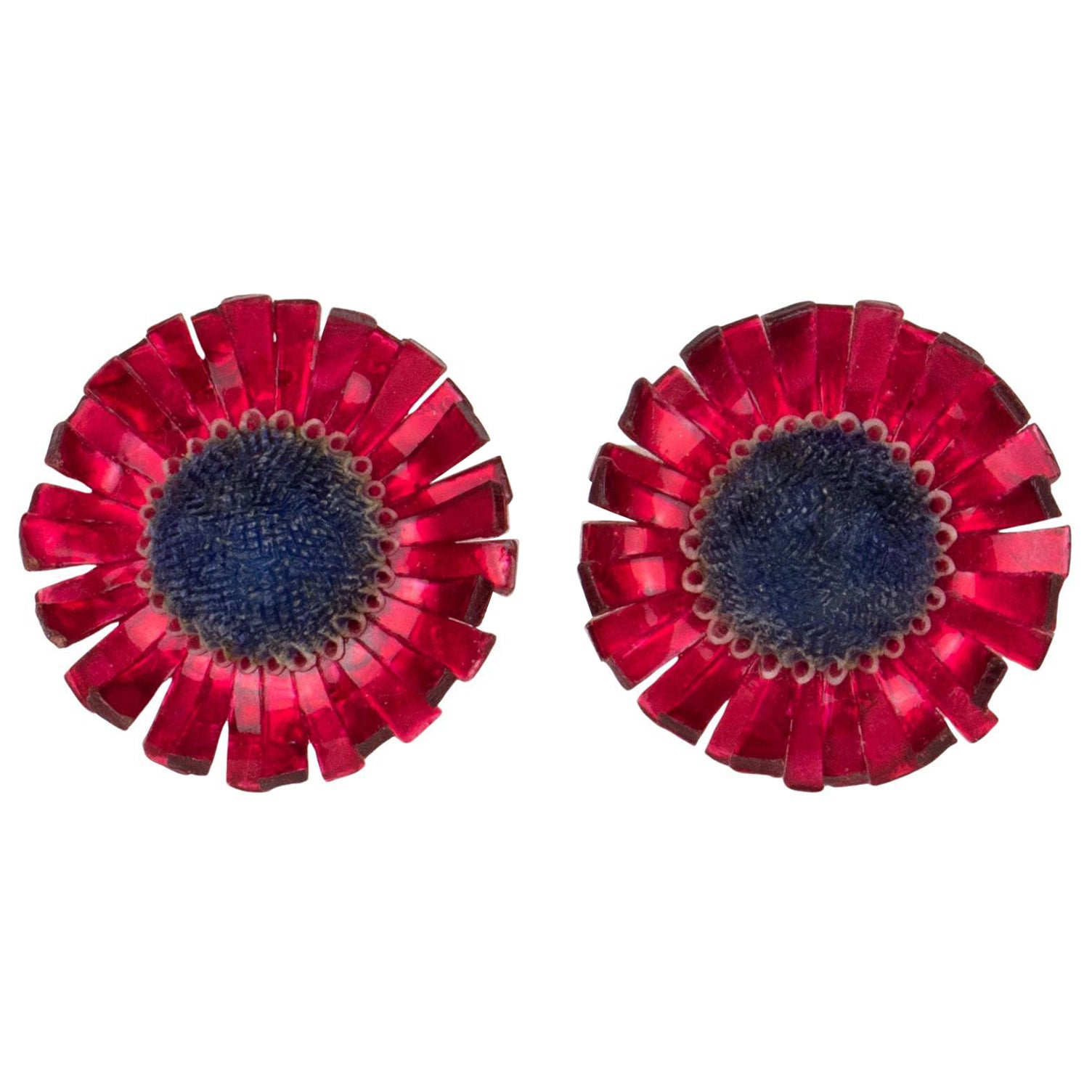 Monique Vedie, Line Vautrin Boucles d'oreilles Clips en résine rouge carmin pour étudiants