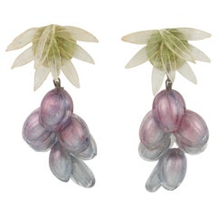 Vintage Monique Vedie Line Vautrin Student Dangle Clip Earrings Purple Resin Grapes