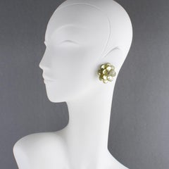 Monique Vedie Line Vautrin Student Green Talosel and Mirror Floral Clip Earrings