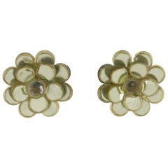 Monique Vedie Line Vautrin Student Green Talosel and Mirror Floral Clip Earrings