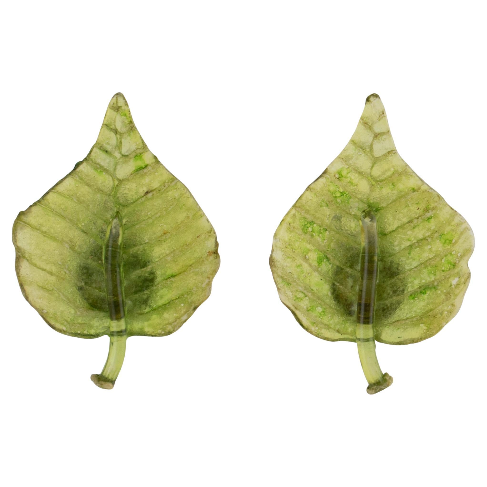 Monique Vautrin Line Vautrin Student Green Talosel Leaf Clip Earrings