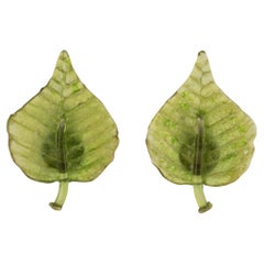 Monique Vedie Line Vautrin Student Green Talosel Leaf Clip Earrings