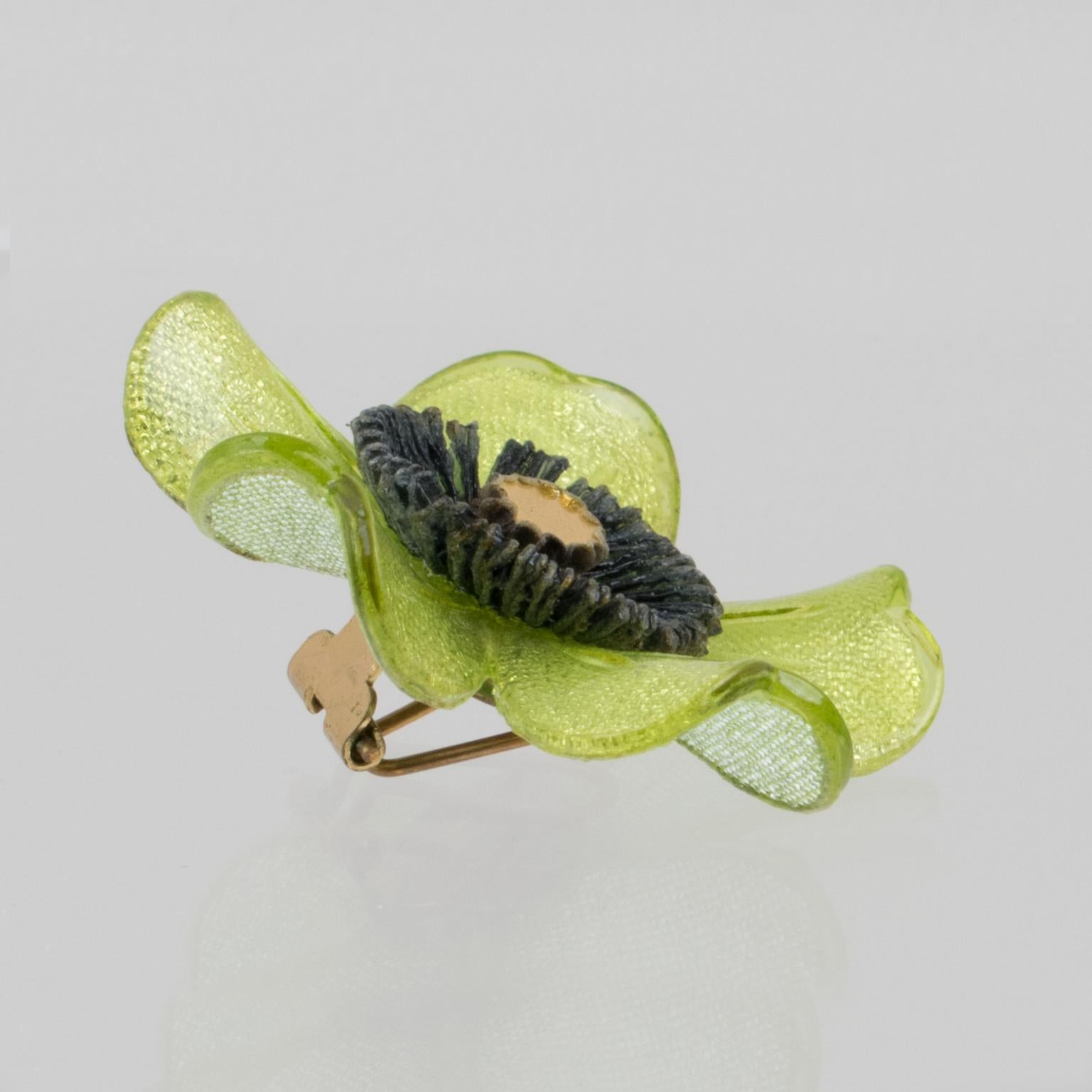Women's or Men's Monique Vedie, Line Vautrin Student Resin Clip Earrings Pistachio Flower For Sale