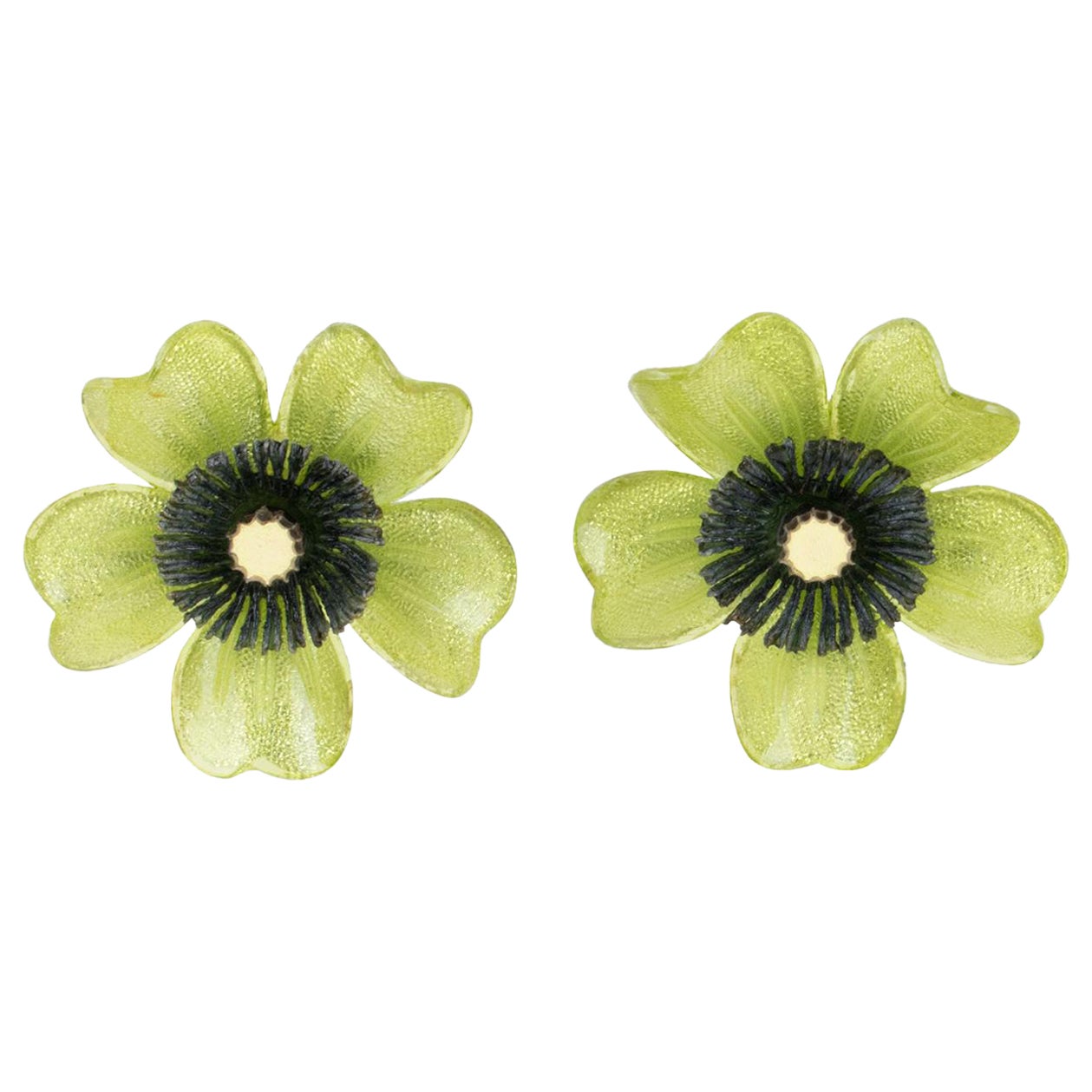Monique Vedie, Line Vautrin Student Resin Clip Earrings Pistachio Flower For Sale