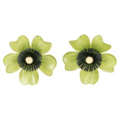 Monique Vedie, Line Vautrin Student Resin Clip Earrings Pistachio Flower