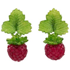 Monique Vedie Line Vautrin Student Resin Raspberry Clip Earrings
