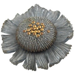 Monique Vedie Line Vautrin Student Talosel Resin Brooch Pin Blue Gray Flower